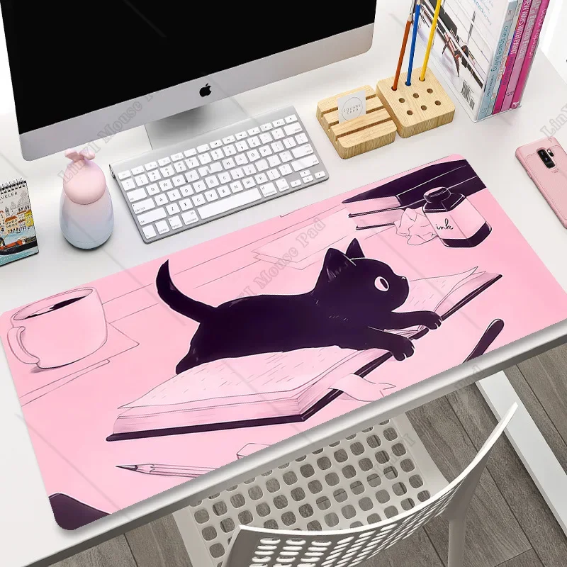 Pink Cat Gaming Mousepad 90x40 cm Keyboard Mat Anime XL Mouse Pad Gamer Cartoon Deskmat Pc Accessories Kawaii Cute Mouse Pad