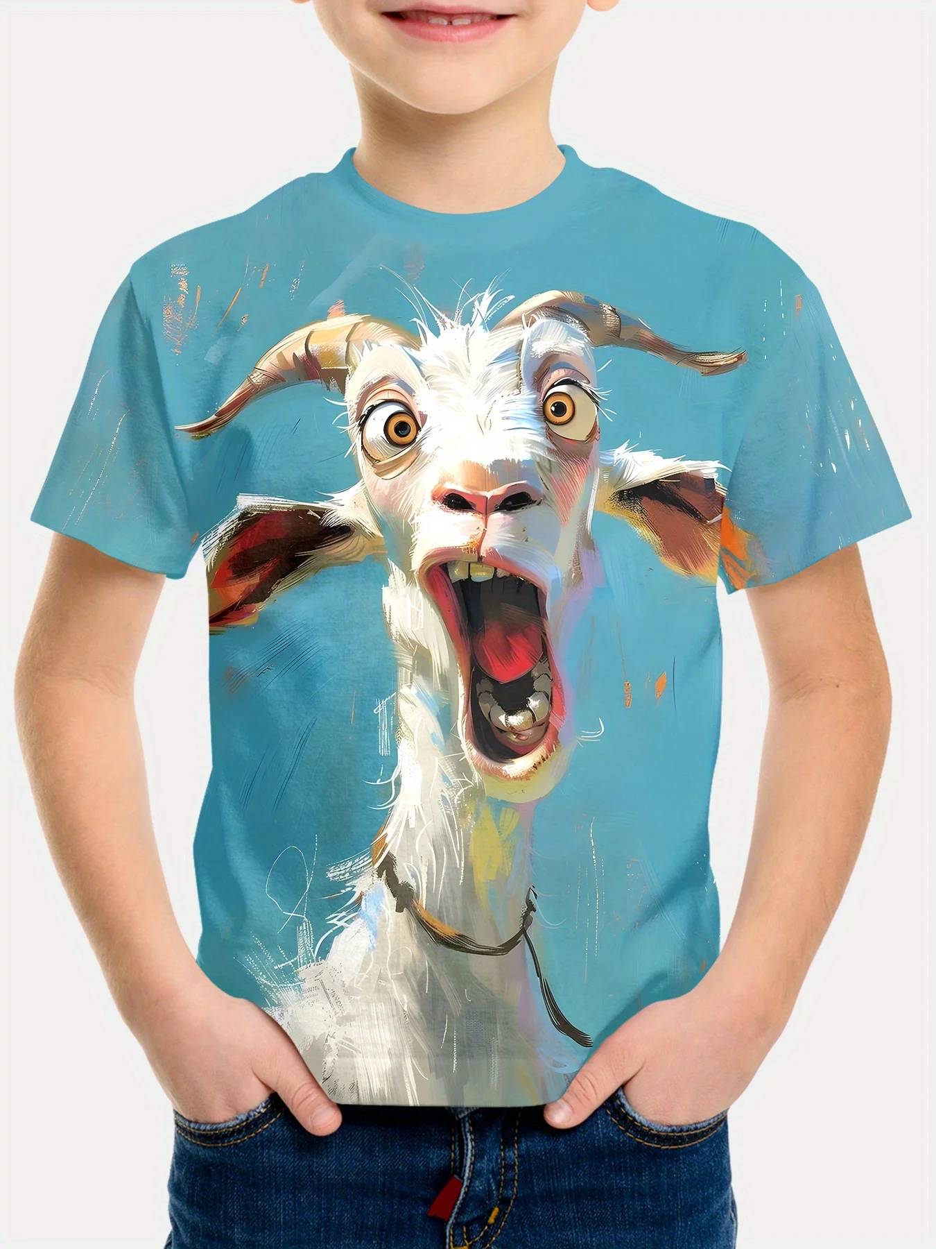 Kids Boys Summer Tee, Unique Goat‑Style Graphic Print, Fashion Cool Casual Short‑Sleeve T‑Shirt Suitable For Outdoor Sports