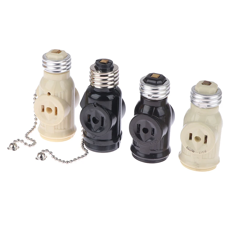 US Plug E26 Bulb Screw Socket To 2 Outlet Adapter Light Holder Splitter Pull Chain Switch Base Lamp Outlet Adapter For Home Use