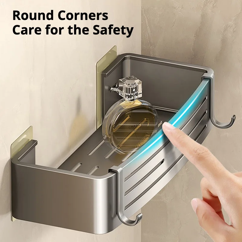 Punch-Free Bathroom Shelf Wall Mounted Shampoo Makeup Storage Holder Kitchen Toilet Square Self Adhesive No Drill Shower Shelves