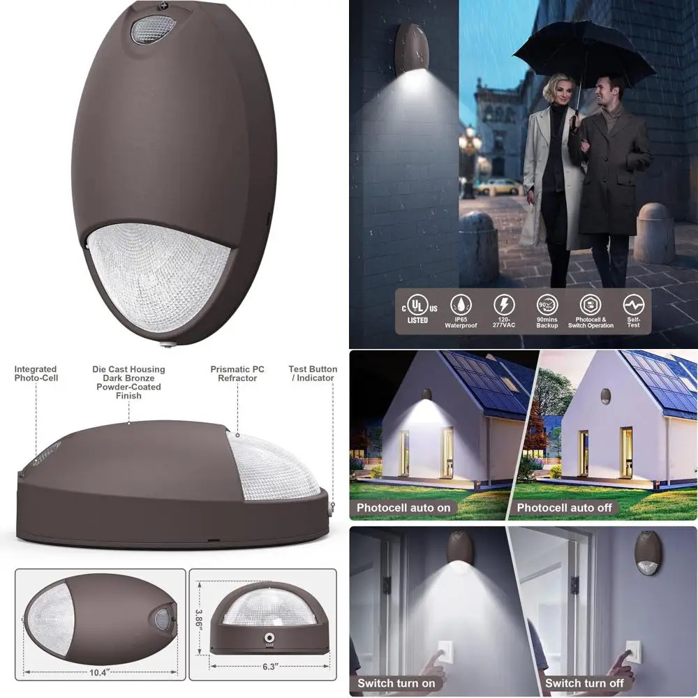 

Battery-Backed LED Wall Pack with Photocell Sensor for Outdoor Commercial Lighting, 120-277VAC, UL Certified