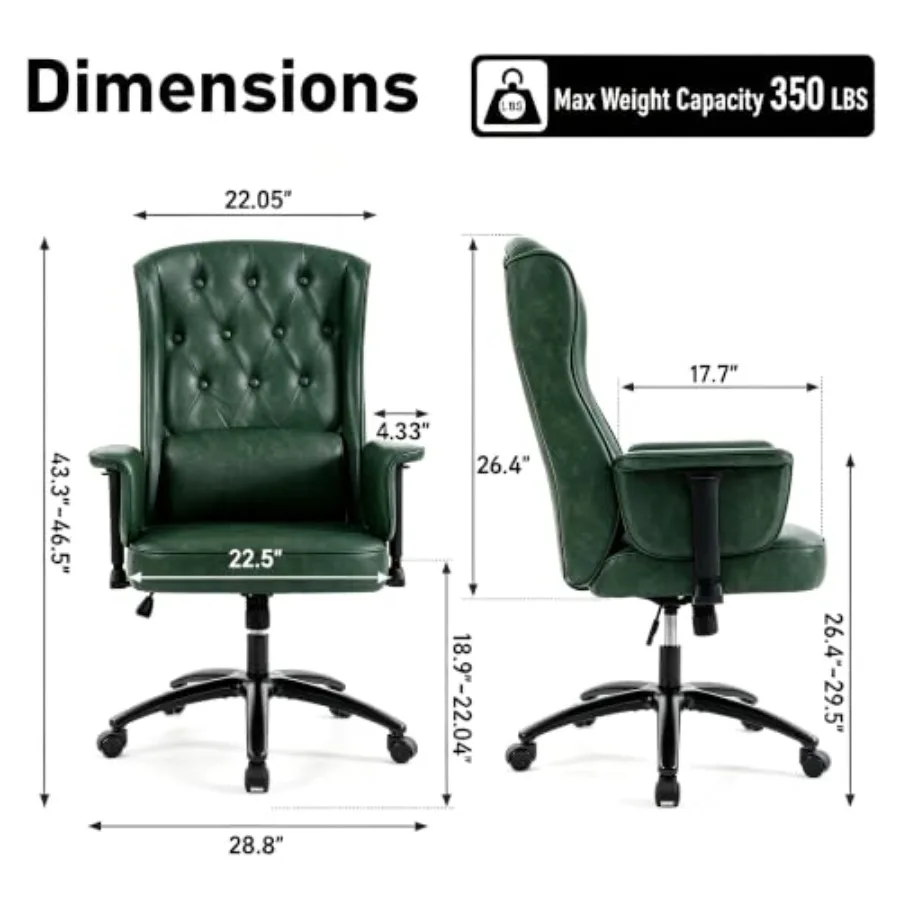 High Back Vintage Leather Office Chair for Executive Use, Brown Genuine Leather, Ergonomic Lumbar Support