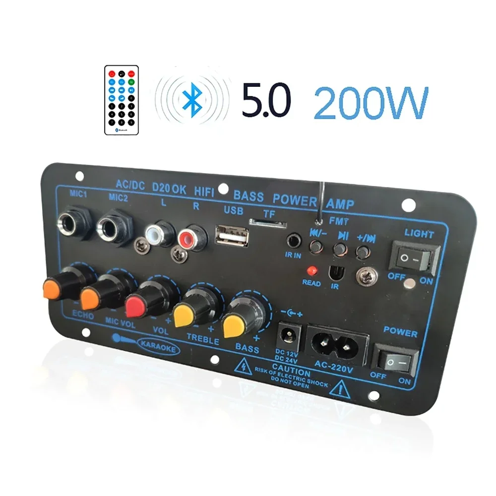 

12V 220V bluetooth Car Digital Power Amplifier Board 200W AMP USB FM Radio TF Player Audio Subwoofer DIY for Car Truck RV Camper