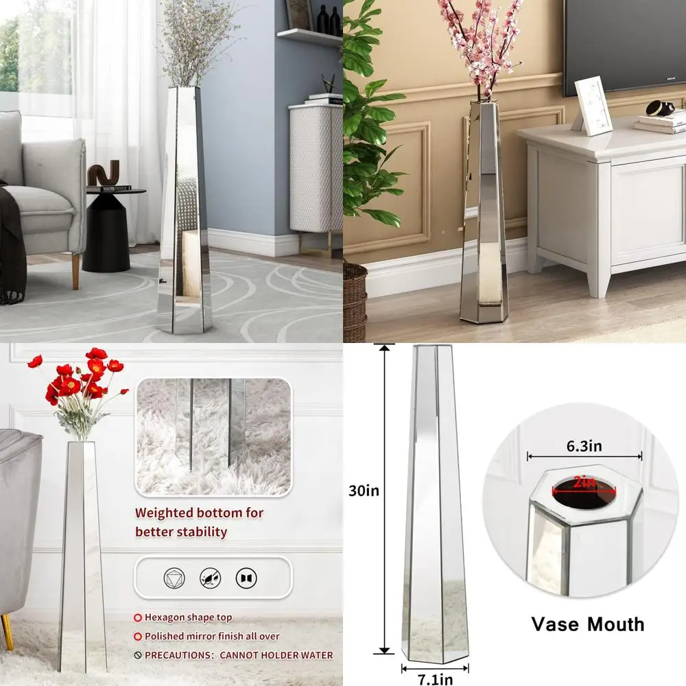

30-дюймовая серебряная напольная ваза для декора гостиной, большая декоративная сосуда, элегантный домашний акцент, стильная зеркальная ваза для так