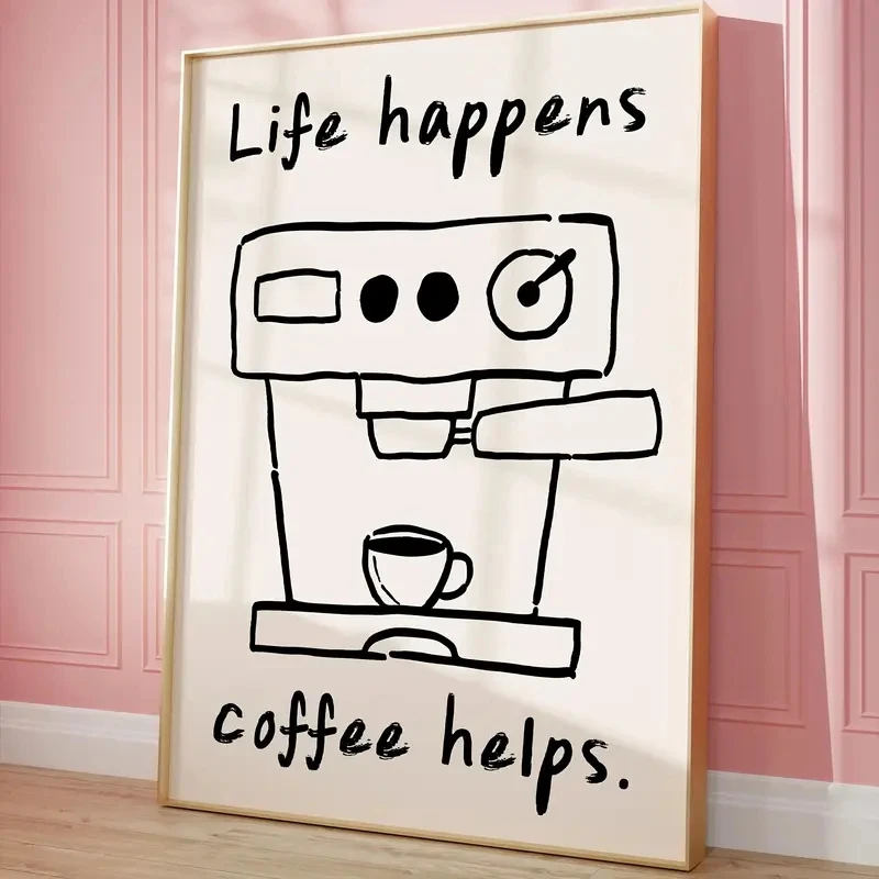 1pc  Life Happens Coffee Helps, Coffee Art, With Ink On Canvas, For Bedroom, Living Room, Kitchen, Indoor Wall Decor