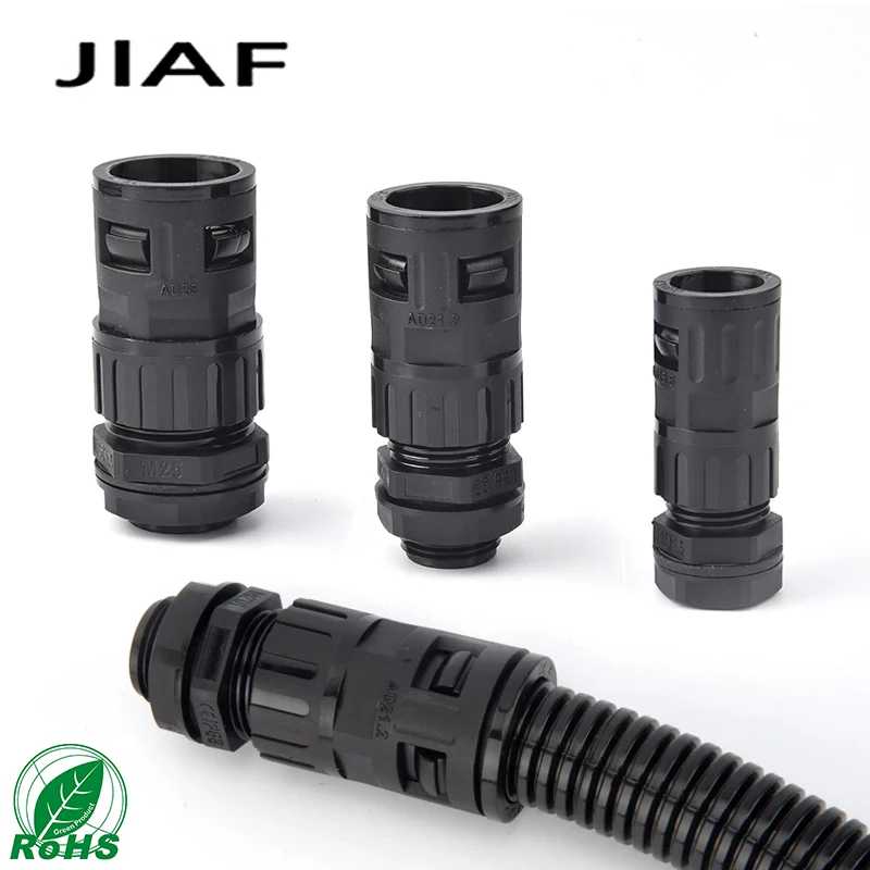 10PCS AD10-AD28.5 Waterproof PA Nylon Cable Bellows Double Fixed Connectors Black AD13 Difunctional Corrugated Conduit Joint