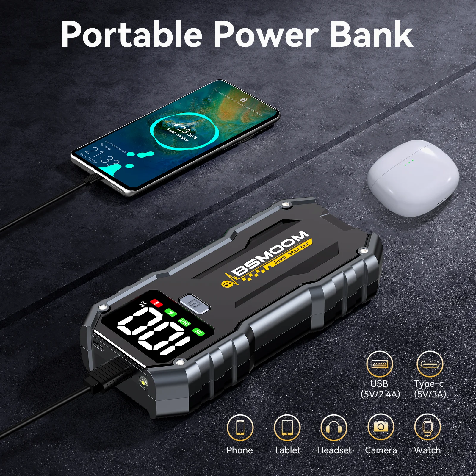 10000mAh Power Bank Car Jump Starter Car Booster Charger 12V Starting Device Petrol Diesel Car Emergency Booster