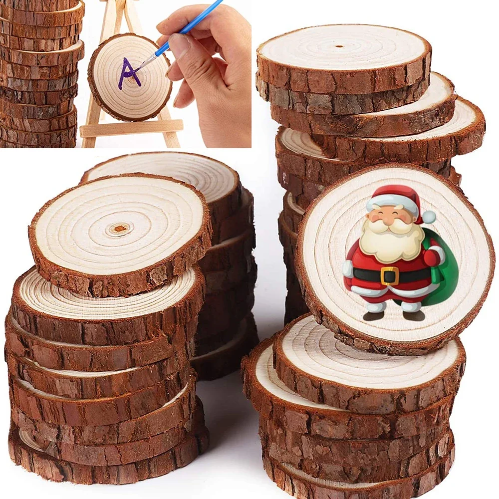 3-20cm Thick DIY Craft Unfinished Wooden Circles Natural Pine Round Wood Slices With Tree Bark Log Discs For Arts Christmas Orna