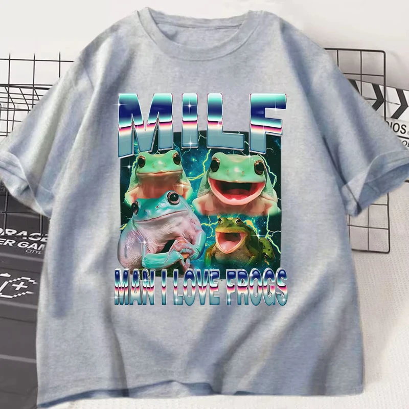 MILF رجل أحب الضفادع مضحك الضفدع ميمي الجرافيك تي شيرت موضة خمر تي شيرت المرأة تي شيرتات قصيرة الاكمام الجرافيك تي شيرت Y2K #1