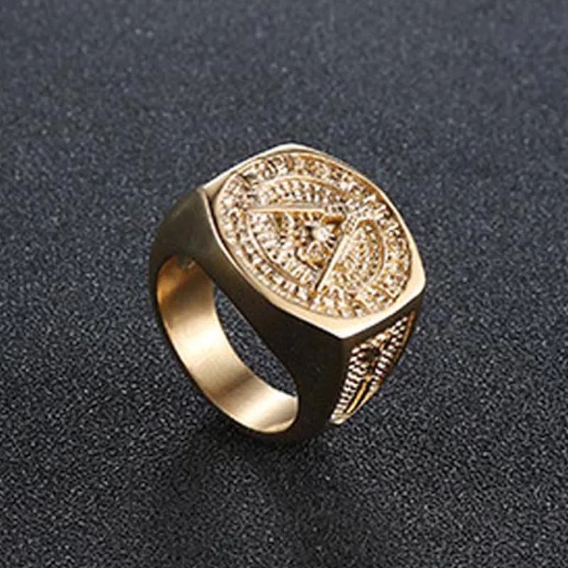 316L Stainless Steel Gold Color Freemason Finger Ring Men Hip Hop Masonic Rings Fashion freemen Jewelry