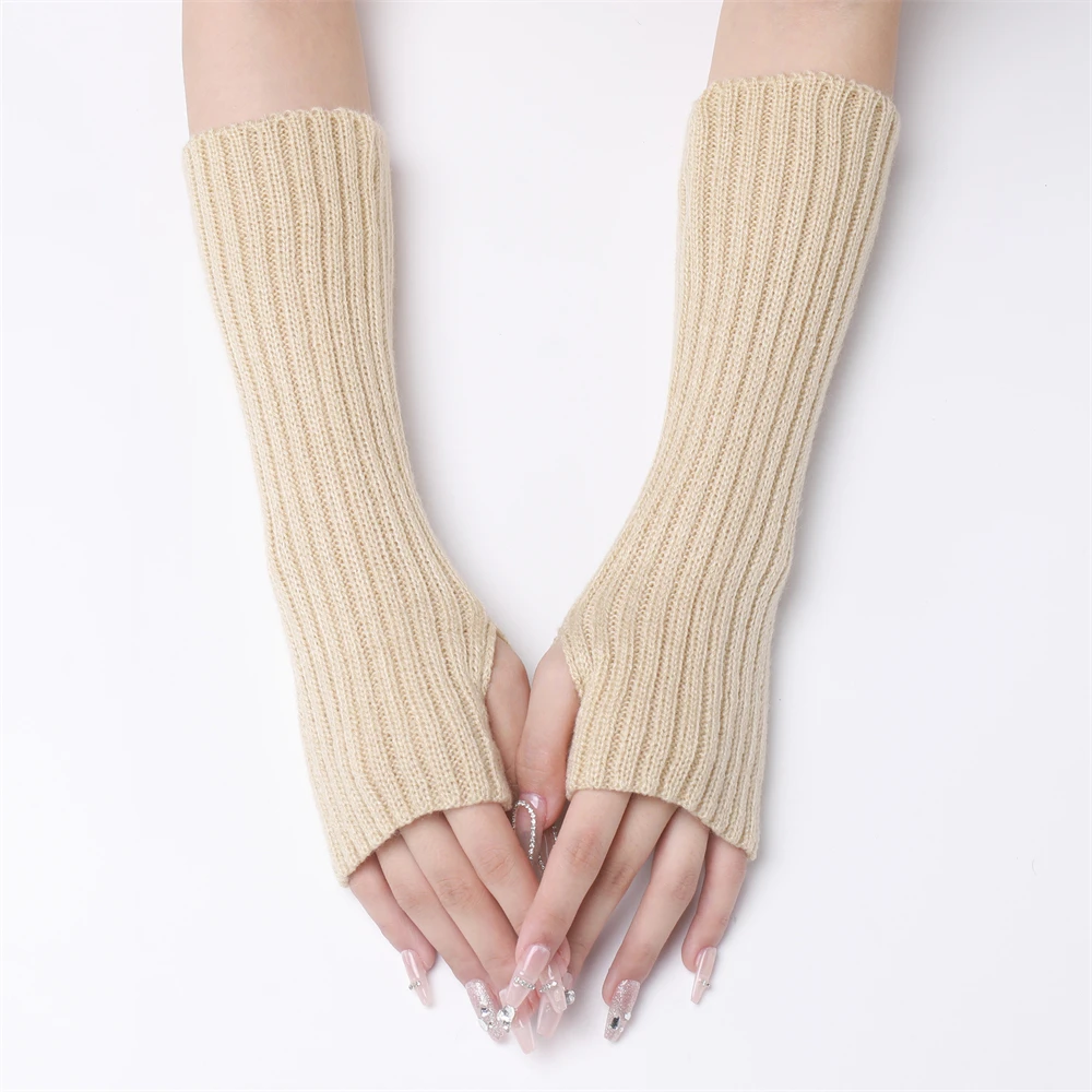 2PCS Long Elastic Wrist Knit Fingerless Gloves Women's Soft Warm Arm Warmers Exposed Finger Fake Sleeves Knitted