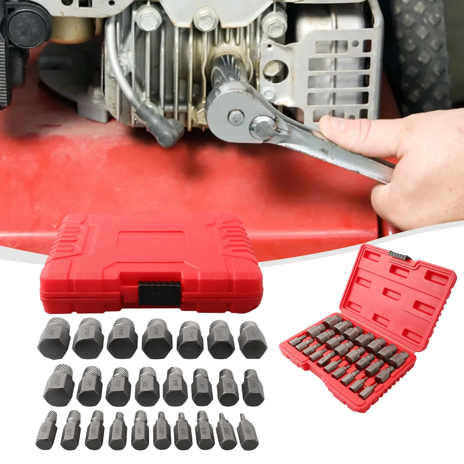 25Pcs Hex Screw Extractor Set For Multi Teeth High Carbon Steel For Rounded Broken Bolt Remover Damaged Screw Removal Tool Kit