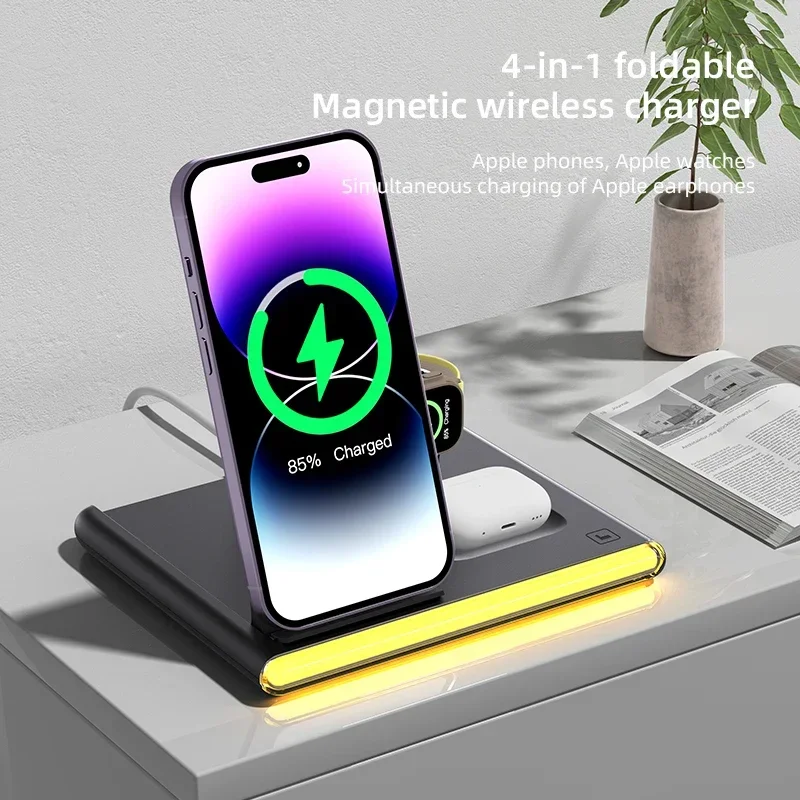 Magsafe 4-in-1 Wireless Charging Folding Magnetic for Iphone Samsung Phone Watch Airpods Multi Functional Wireless Fast Charging