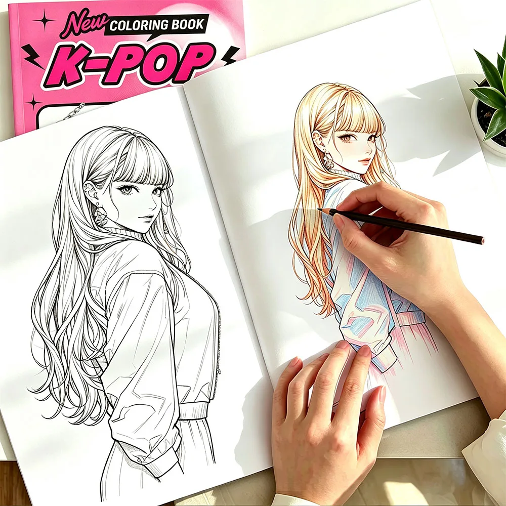 K-Pop Style Coloring Book – Original Idol Fashion Line Drawings, Creative Sketch Pages for Fans, Birthday Christmas Easter Gift