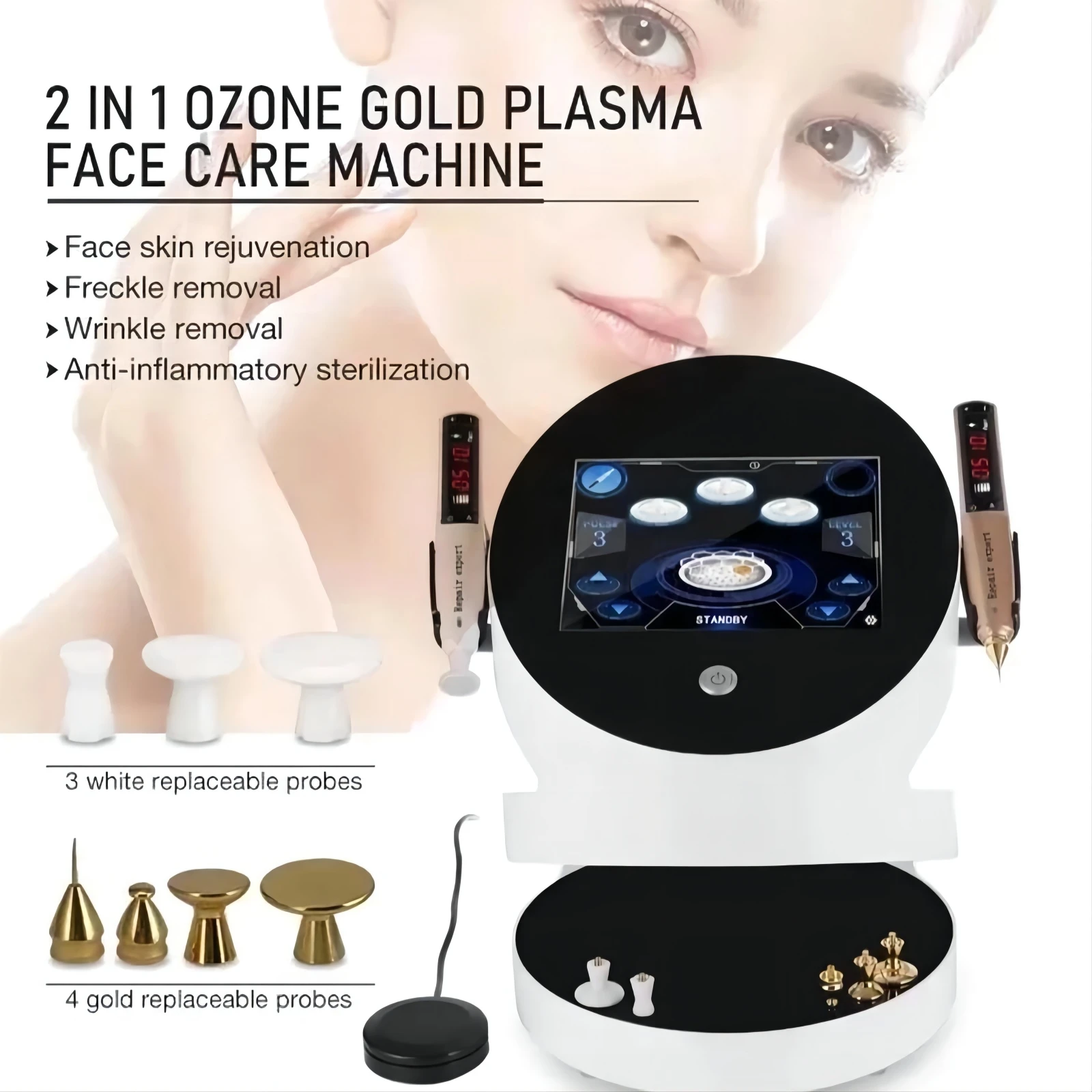 

7Probes Korean Portable 2 In 1 Ozone Plasma Pen Eyelid Lifting Anti Wrinkles Spot Mole Removal Device Laser Beauty Equipment