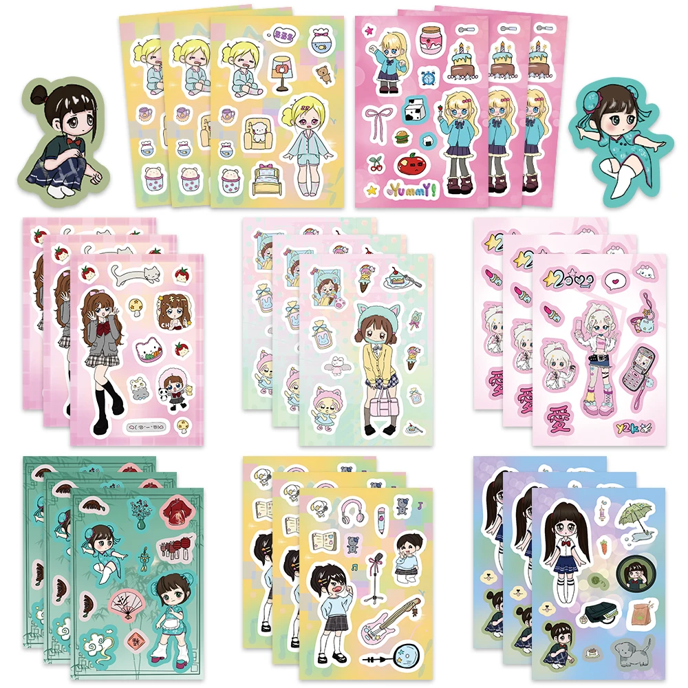 

8/16/32Sheets Cartoon Kawaii Cute Girls DIY Puzzle Stickers Dress Up Game Face Funny Assemble Stickers Kids Boys Toys Gifts