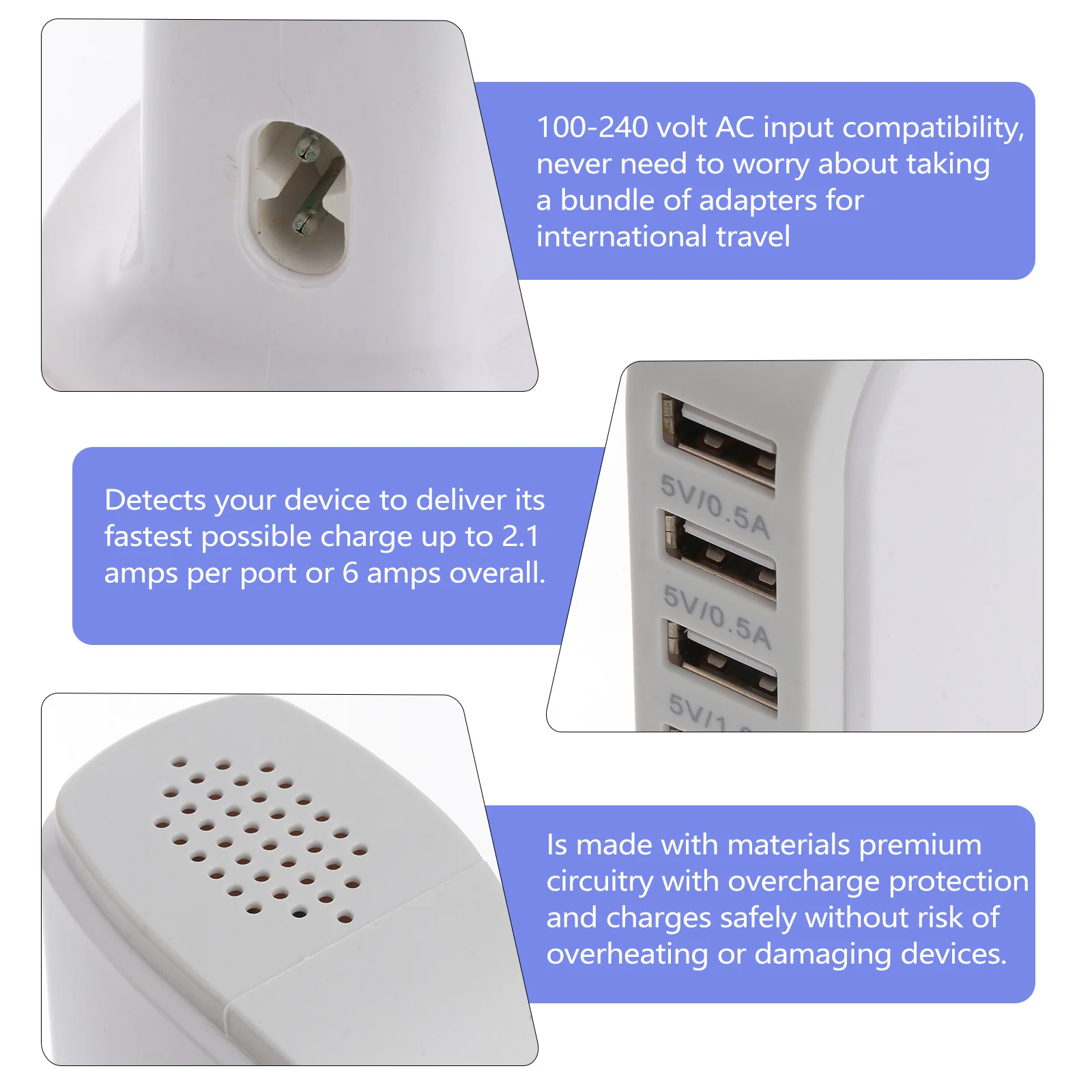 Rosy 30W Multi 6 Port USB 6A Rapid Charging Station Desktop Travel Hub Original US Plug Port