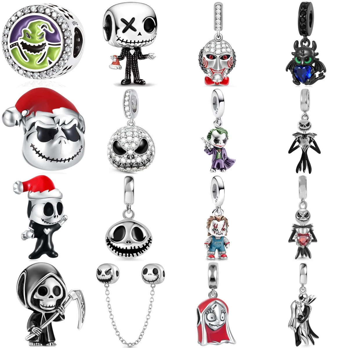 Pingentes de Prata Esterlina 925 da Série Halloween: Coringa, Caveira, Fantasma com Capuz Vermelho, Compatíveis com Acessórios DIY Originais para Mulheres