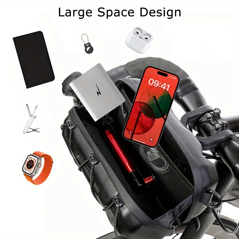 2L Large Space Bicycle Handlebar Bag Rain-Proof Hard Shell Road Bike Bag Quick-Release Bracket Design Cycling Bag