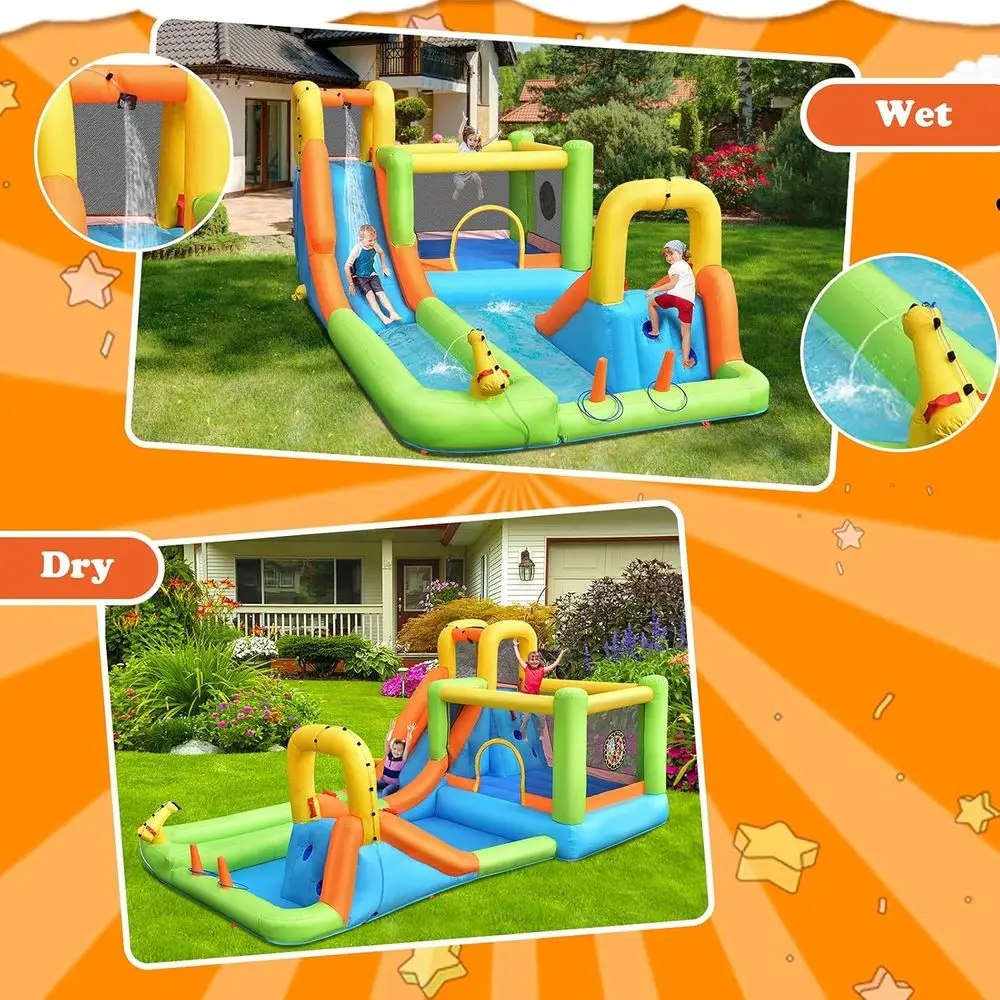 Giant Iatable Bounce House & Waterpark - 8-in-1 plezier voor kinderen en volwassenen - Klimmen, glijbanen, Splash Pool - Achtertuin Ou