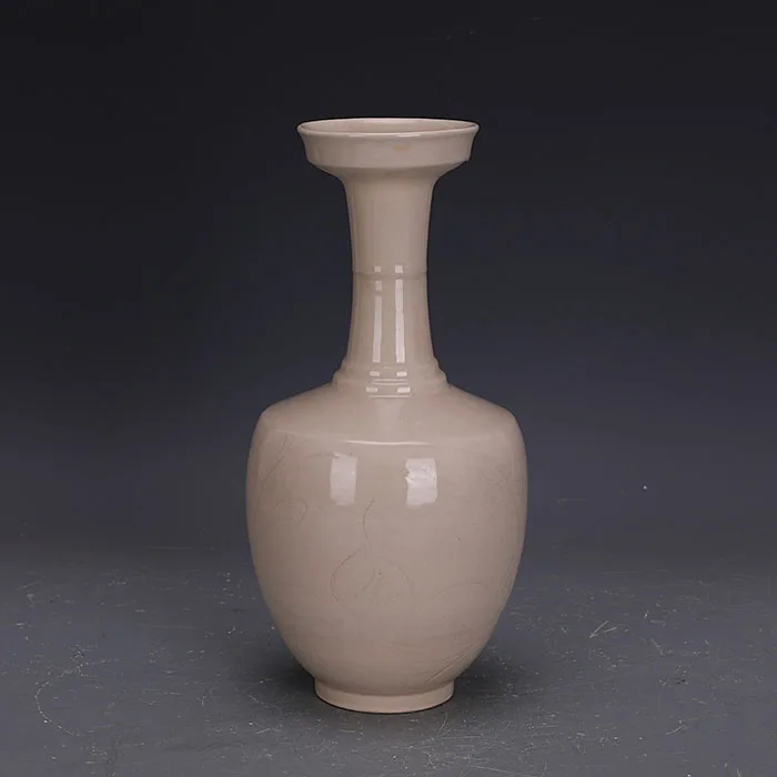 Handmade Carved Vase With A Dish-shaped Mouth Vase Unearthed from Ding Kiln in the Song Dynasty Antique Porcelain Collection