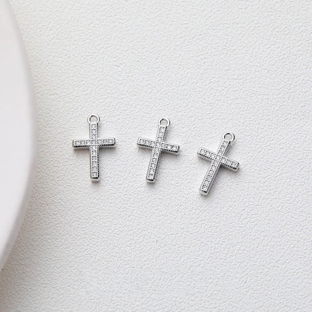 4PCS Dainty Cross Minimalist Pendant Cubic Zirconia Charms for Jewelry Making Necklace DIY Brass 14k Gold Plated 10*16.5mm
