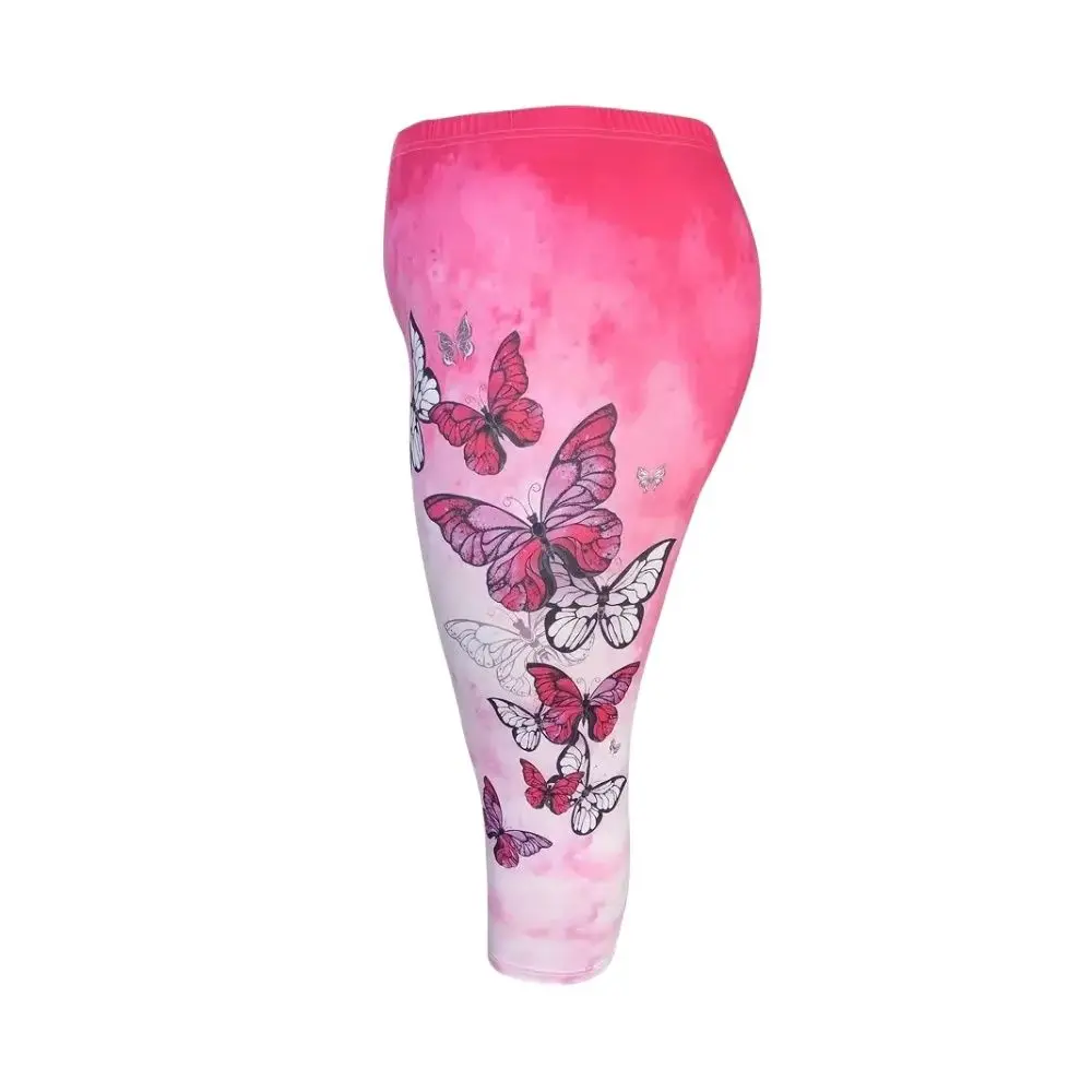 Butterfly print stretch elastic waist slim casual leggings women\'s capri pants