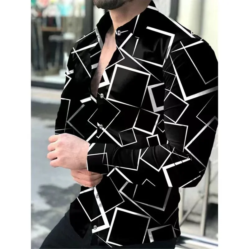 Lapel shirt men's spring and summer casual street matrix strip plaid top soft material breathable new hot sale large size