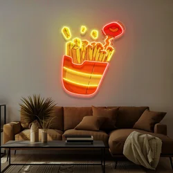 French Fries Neon Sign French Fries Wall Decor Business Logo Sign Coffee Restaurant Wall Decor
