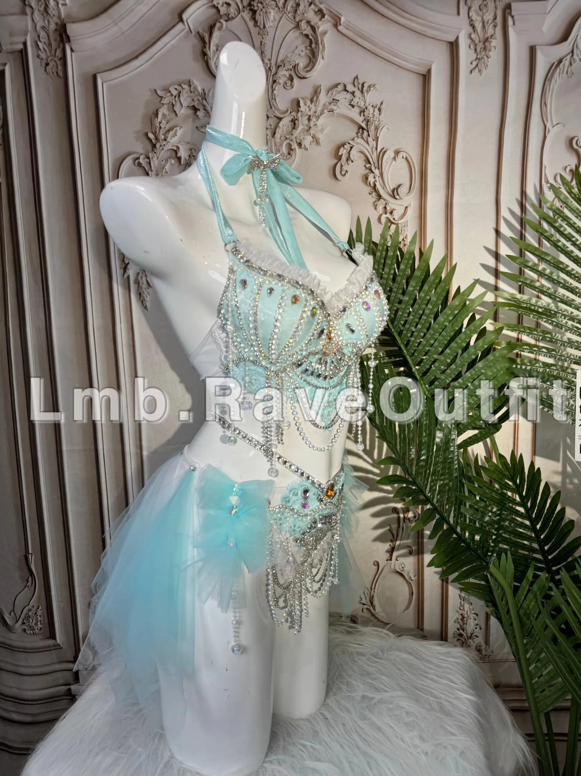 비키니 라인스톤 프린지 반짝이는 나이트클럽 DJ 댄서 폴댄스 의상 럭셔리 전자 음악 페스티벌 사진 촬영 의류