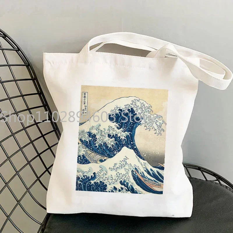 Shopper The Great Wave of Kanagawa bolso de mano estampado para mujer, bolso de compras Harajuku, bolso de hombro para niña, bolso de lona para mujer