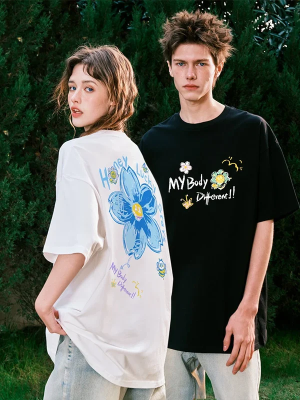 

Loose Fit round Ne ort Sve T-irt Casual Comfortable Cotton Summer Faionable Printed Top for Men And Women