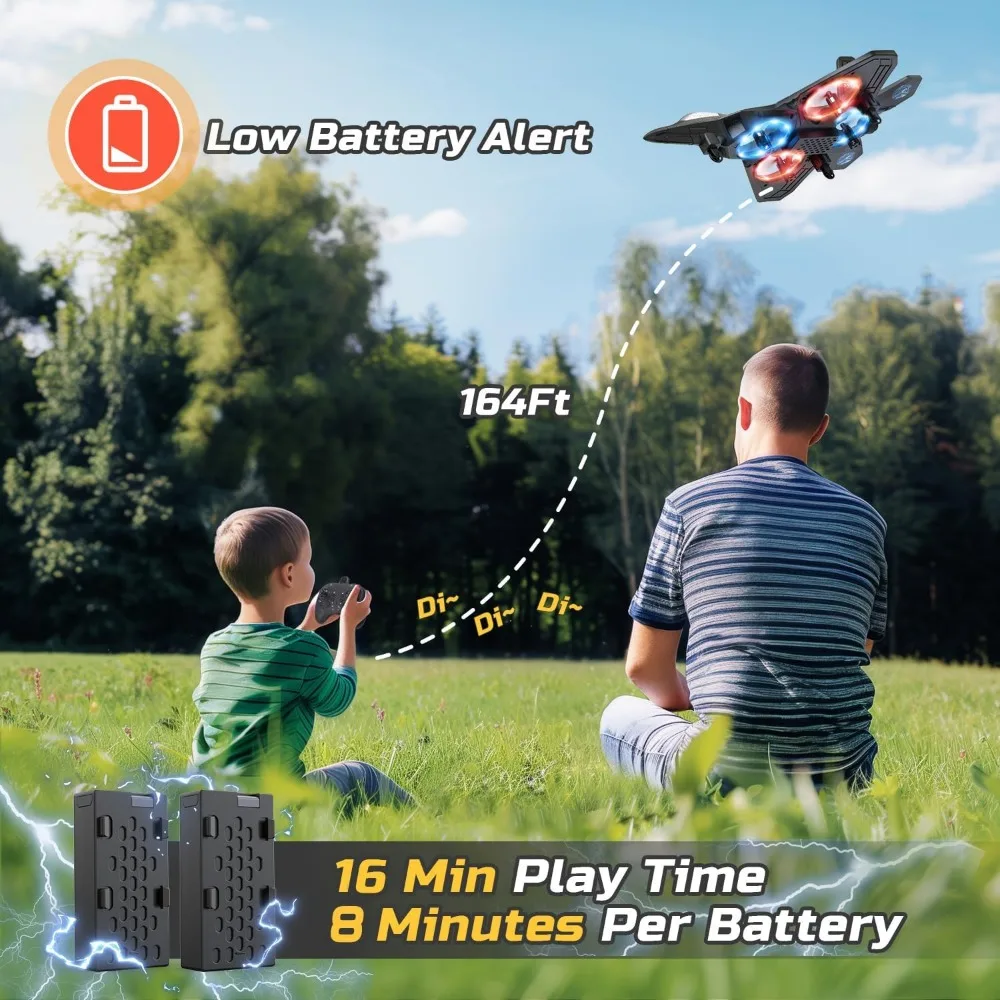 Kindvriendelijke RC Foam Fighter Jet Drone met LED-verlichting, Auto Hover, 360° °   Flips en dubbele batterijen voor een vliegtijd van 32 minuten
