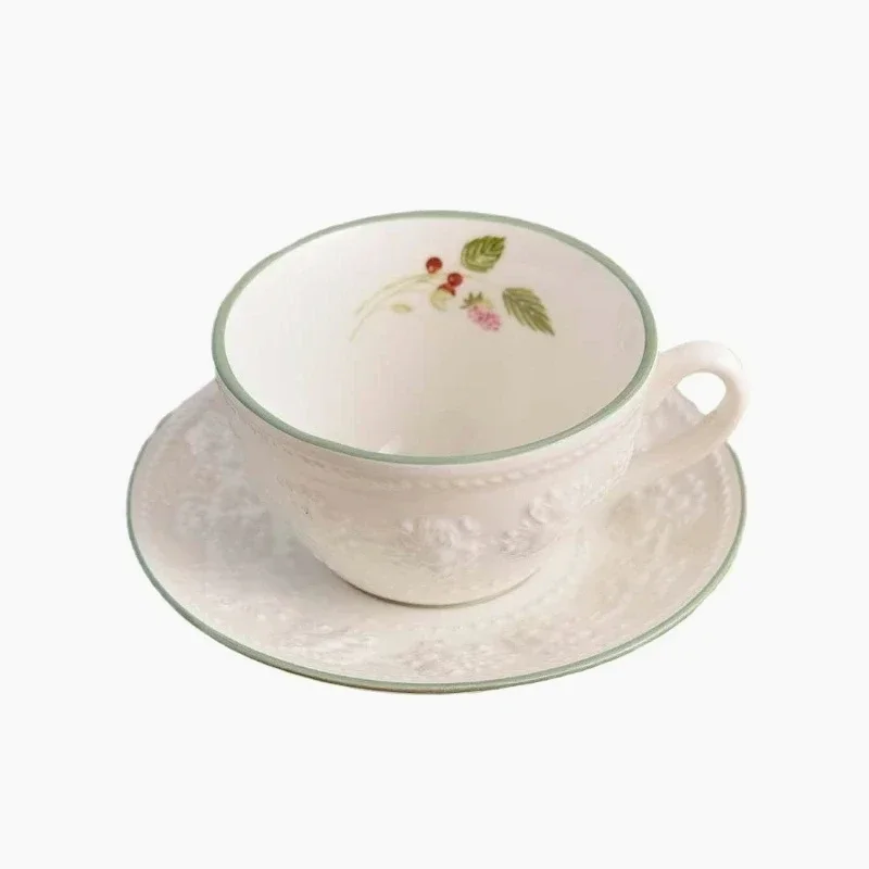 

European-style relief raspberry ceramic coffee cup 250ml afternoon teacup gift for high-end clubhouse hotel
