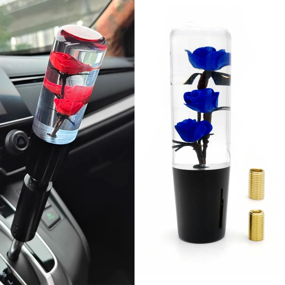 15cm Floral Gear Shift Knob Acrylic Rose Shifter Knob Flower Gear Lever Stick Shifter Handle For Most Manual Auto SUV Cars