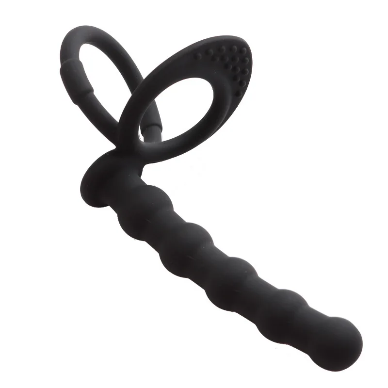 Silicone Double Penetration Dildo for Couples Dual Stimulation G-Spot Massager with Anal Beads And Cock Ring Adult Sex Toy