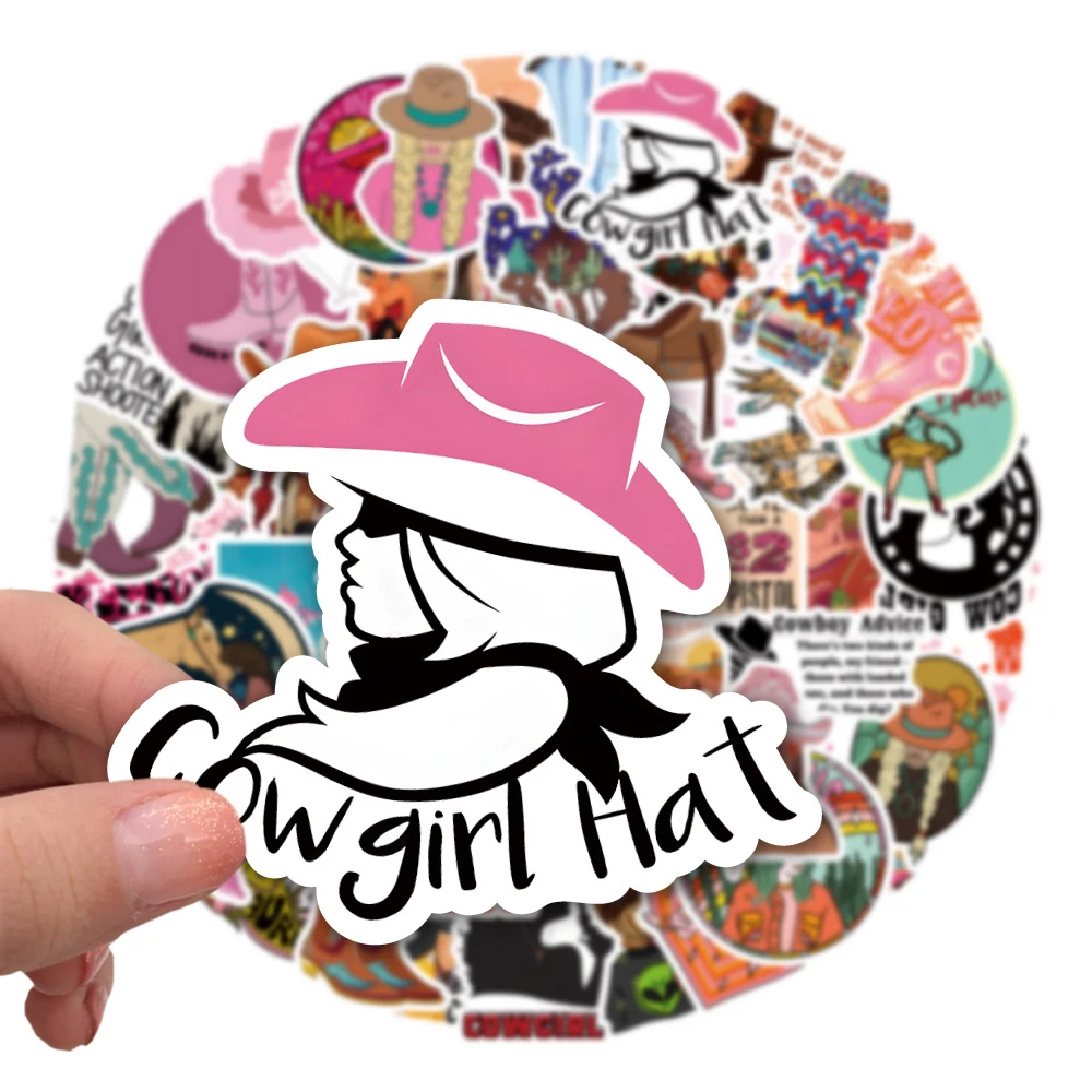 10/30/50pcs Vintage Pink Cowgirl Theme Stickers Retro Aesthetic Cartoon Decals Motorcycle Phone Guitar Laptop Cool Sticker Pack