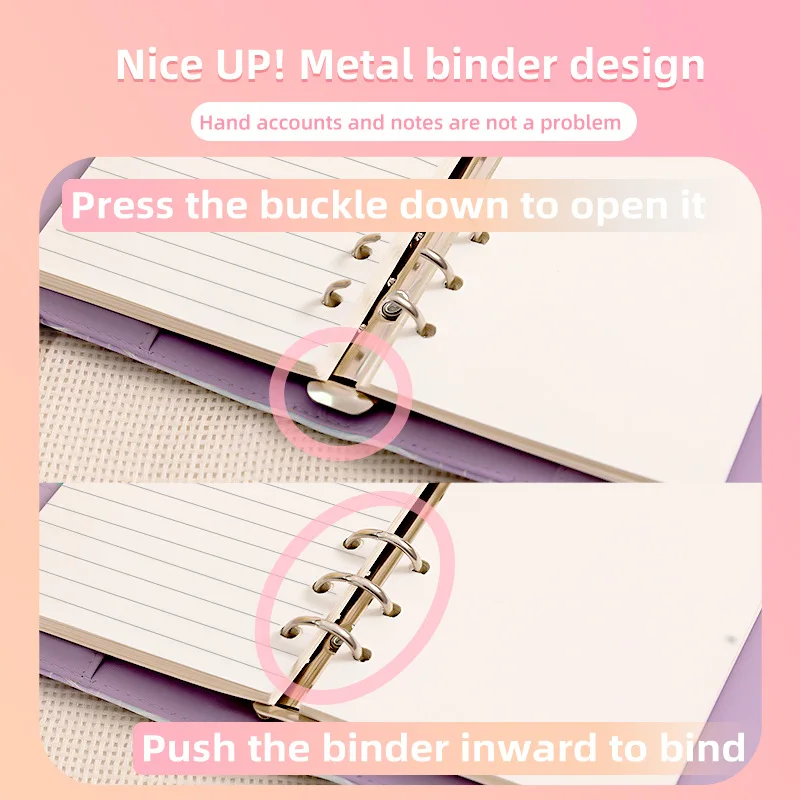 A6 Binder Budget Planner Notebook Bronzing Covers Folder 6 Hole Binder Pockets Plastic Binder Zipper Money Saving Envelope