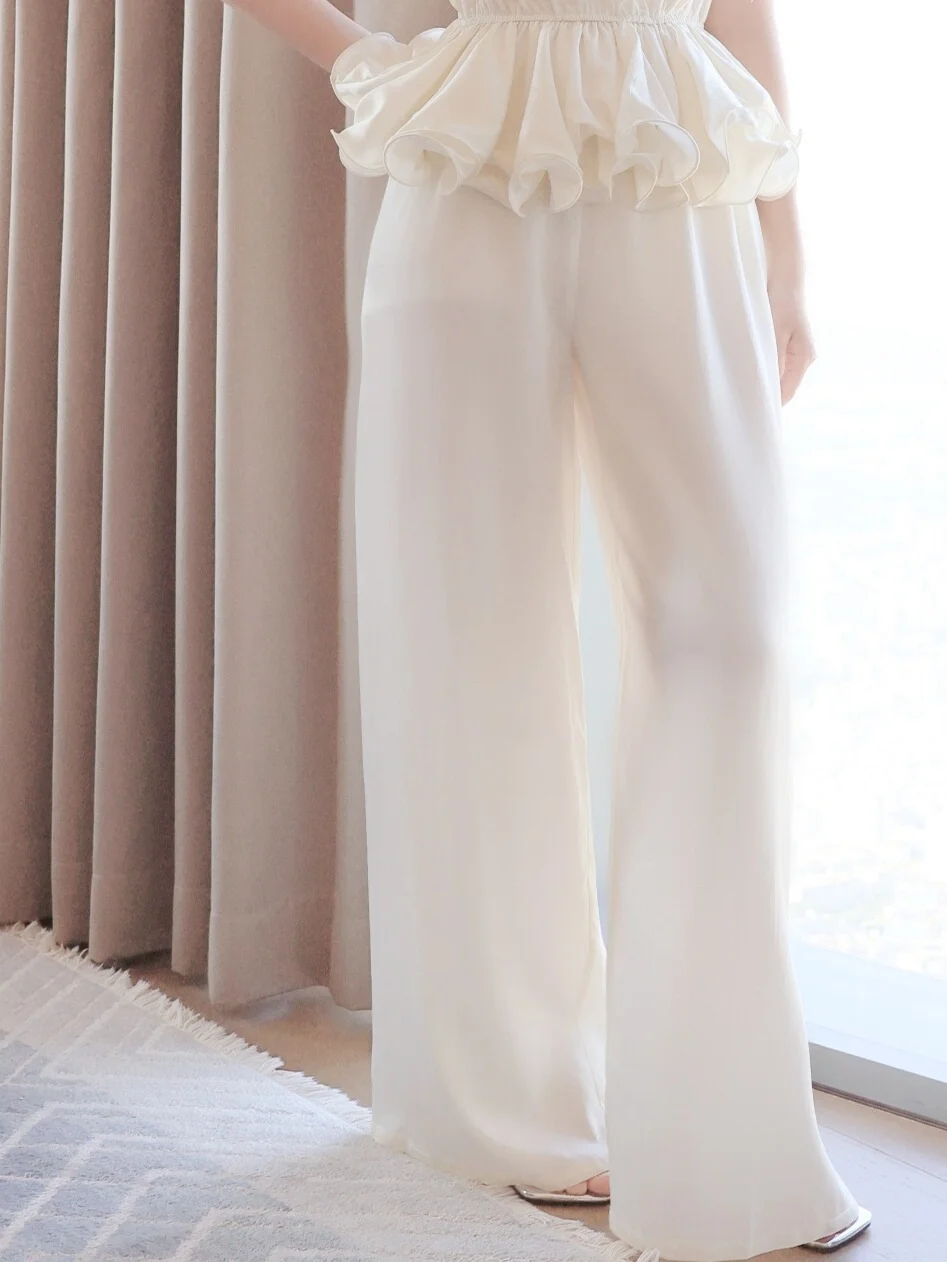 

Ele Comfortable Wide Leg Pants Soft Beautiful Stance Long Trousers Cotton Casual Pants for Women Autumn Faion Trend