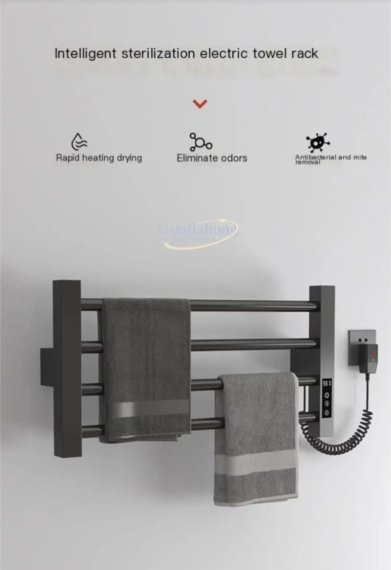 Bathroom Accessories; Stainless Steel Towel Dryer with Digital Display Temperature Control Electric Heated Towel Rack.