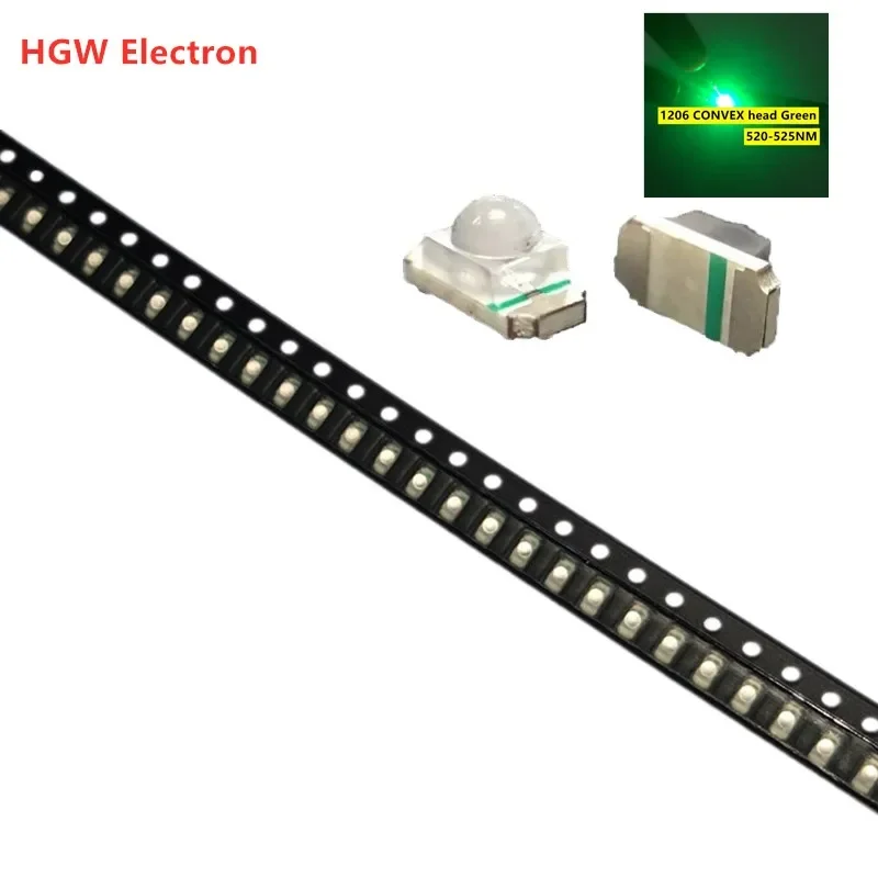 100PCS Highlight 1206 CONVEX head spotlight Emerald Green LED light 3216 ball head green light patch light-emitting Diode Lens