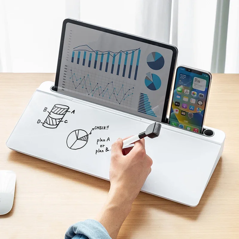 Versatile Desk Organizer: Whiteboard Memo Pad, Erasable Keyboard Stand, Phone Tablet Holder, and Pen Holder