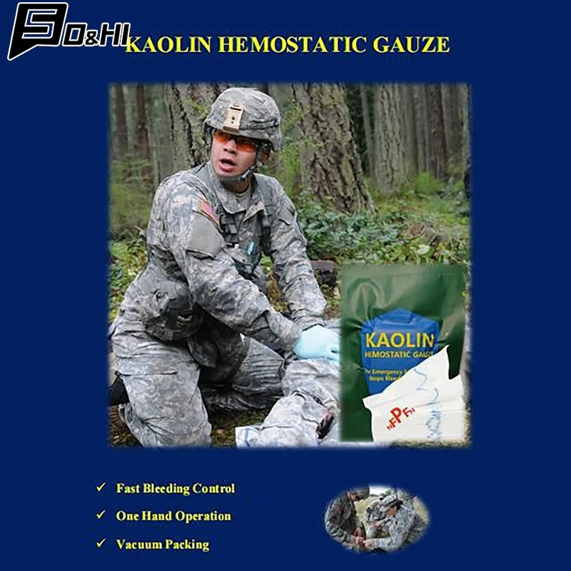 1Bag Hemostatic Kaolin Gauze Combat Emergency Trauma Z-Fold Soluble For Ifak Tactical Military First Aid Kit Medical Wound