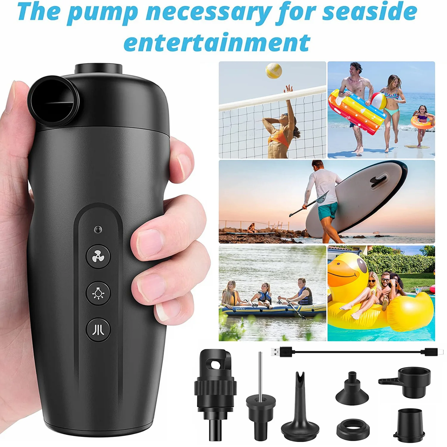 20PSI Electric Air Pump Inflator For Mattress Mat 3000mAh USB Charging TYPE-C Quick Filling Air Compressor Electric Inflator Vac