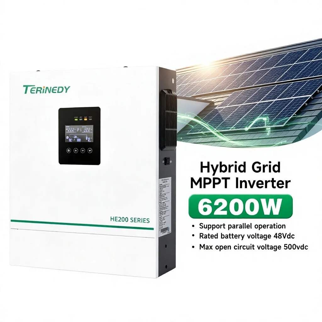 6200W Parallel IP21 Hybrid Solar System Single Phase Inverter MPPT Pure Sine Wave AC 60Hz LCD Display 99.5% Efficiency