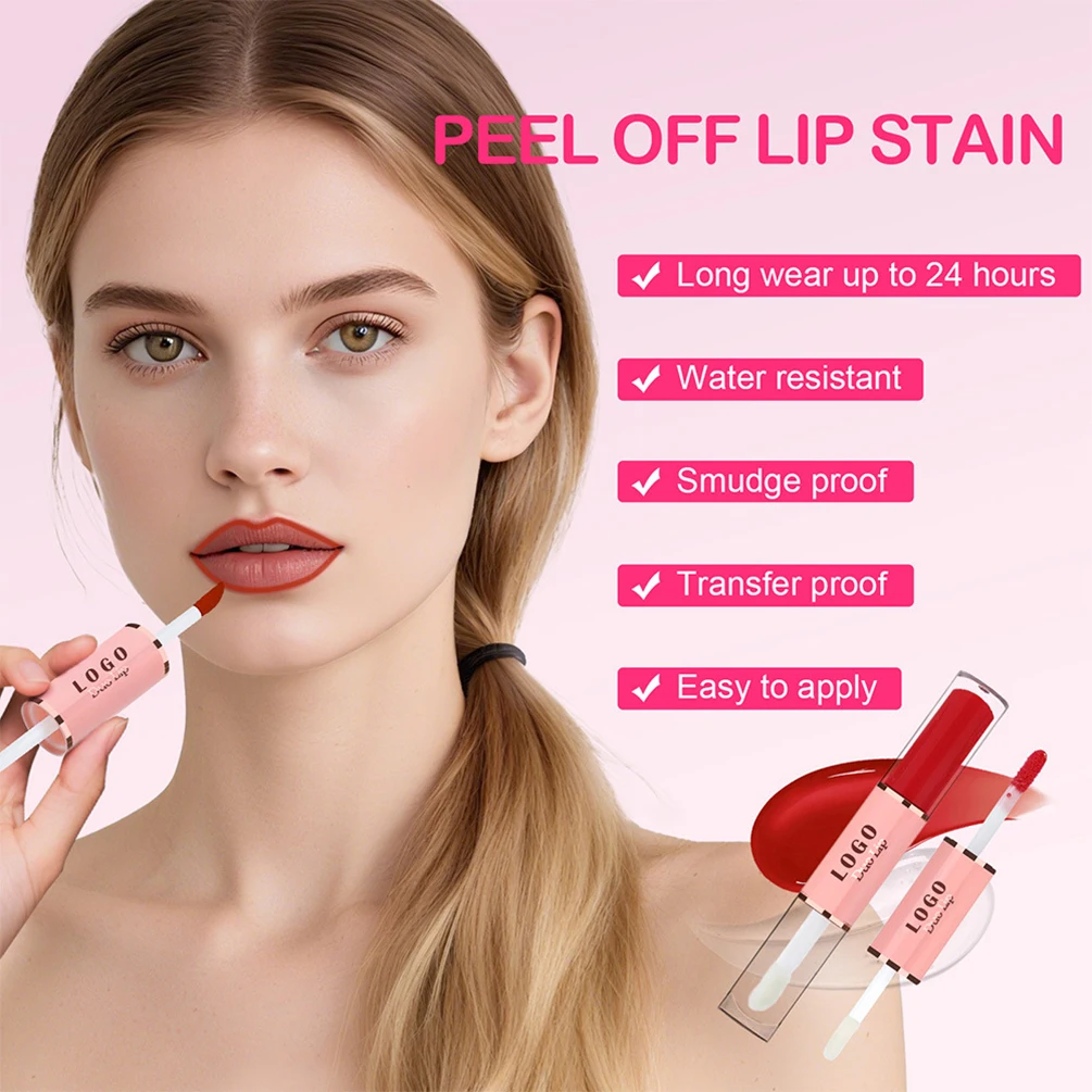 6 ألوان ملمع الشفاه العلامة الخاصة مزدوجة نهاية المسيل للدموع طويلة الأمد ترطيب مقاوم للماء لطخة برهان ماكياج مخصص طبيعي