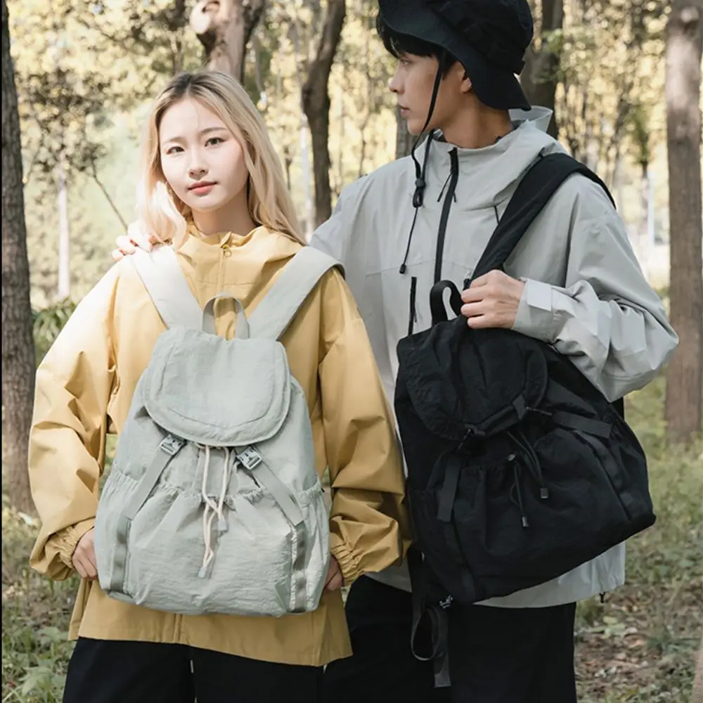 Fashion Large Capacity Drawstring Backpack Polyester Lightweight Pleated Backpack Versatile Unisex Outdoor Bag For Women Man