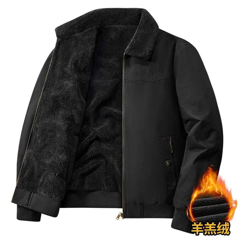 

Winter Men Warm Fleece-Lined Thickened Casual Warm Cargo Jacket Coats Male Turn-Down Collar Bomber Jackets Outdoor Windbreaker