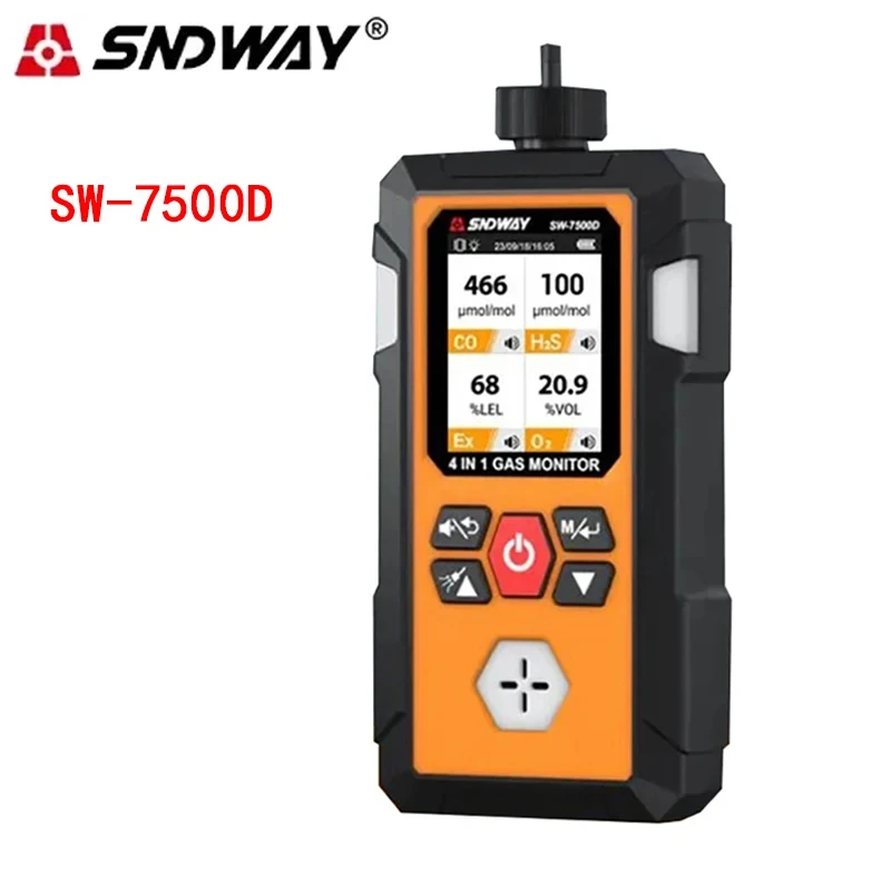 SNDWAY SW-7500D 4 in 1 Gas Detector O2 Ex H2S CO Portable Oxygen Combustible Gases Hydrogen Sulfide Carbon Monoxide Gas Monitor