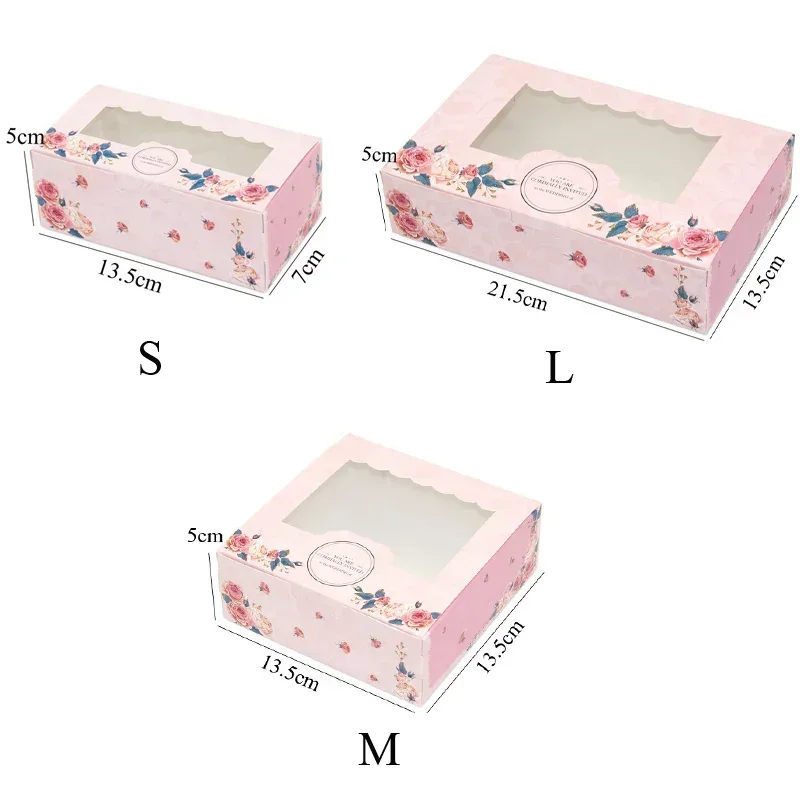 10PCS Paper Gift Box With Window Pink Flower Cupcake Box Packaging Boxs For Cake Candy Cookies Christmas Party Favors